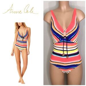 Anne Cole slimming multicolored stripe swimsuit. New